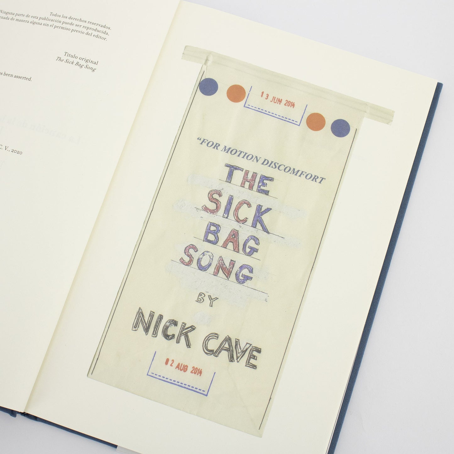 BOOK / THE SONG OF THE SEASICKNESS BAG. Nick Cave